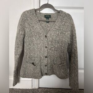 Vintage Lauren Ralph Lauren 100% Wool Cable Knit Women's Gray Cardigan Size S